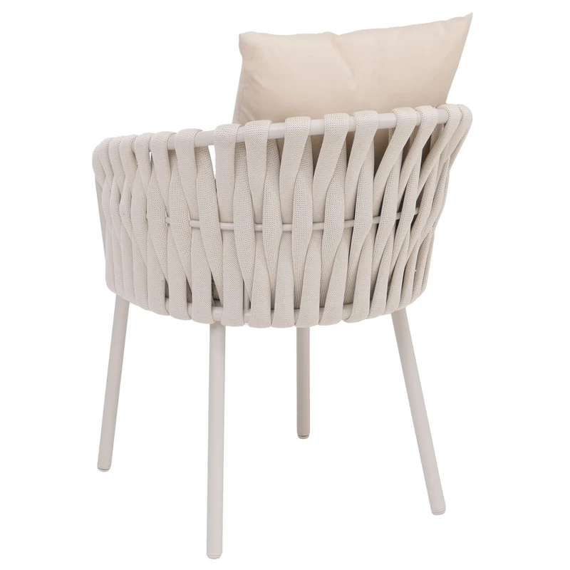 Lot de 2 chaises de jardin aluminium et corde tressée structure aluminium thermolaqué crème et coussins 04_0008732
