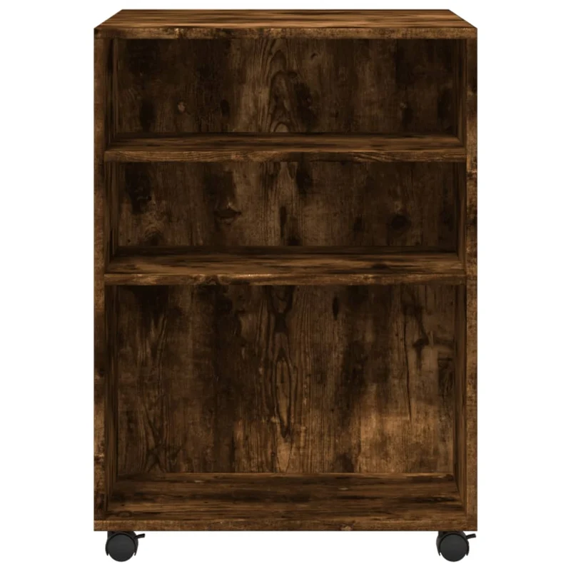Table d'appoint sur roulettes deux étagères et espace de rangement en bois d'ingénierie couleur chêne fumé DEC024614