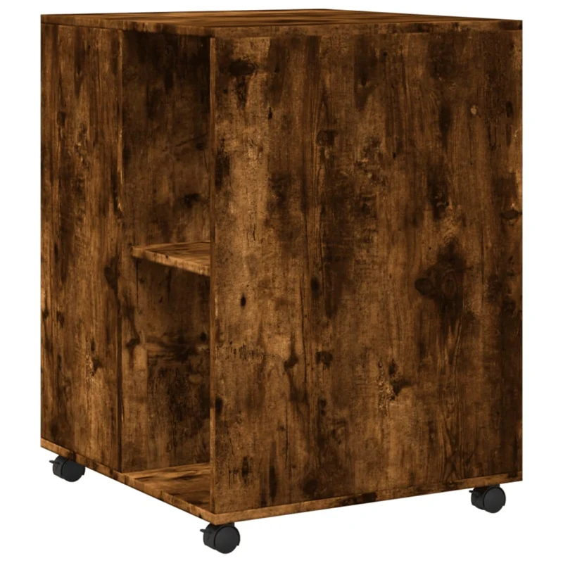 Table d'appoint sur roulettes deux étagères et espace de rangement en bois d'ingénierie couleur chêne fumé DEC024614