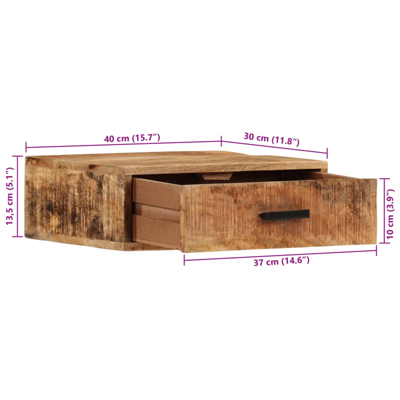 Table de chevet murale avec tiroir 40 x 30 x 13,5 cm bois de manguier massif DEC034160