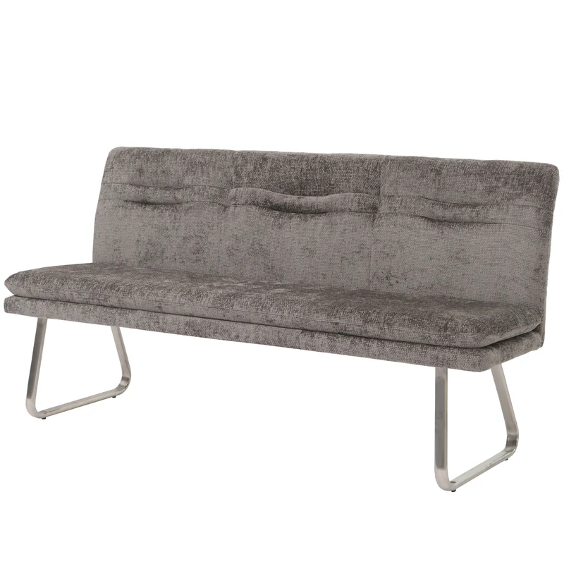 Banc de salle à manger banquette rembourré avec dossier en tissu chenille gris foncé et acier inoxydable brossé longueur 180 cm 04_0005847