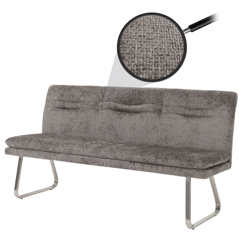 Banc de salle à manger banquette rembourré avec dossier en tissu chenille gris foncé et acier inoxydable brossé longueur 180 cm 04_0005847
