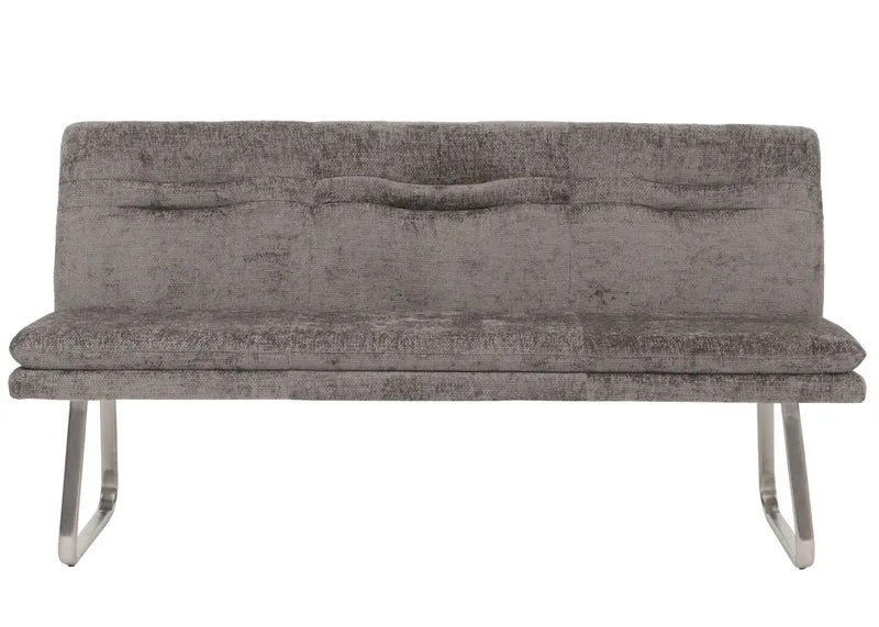 Banc de salle à manger banquette rembourré avec dossier en tissu chenille gris foncé et acier inoxydable brossé longueur 180 cm 04_0005847
