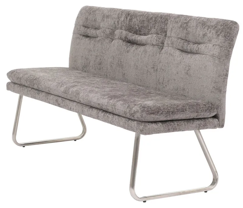 Banc de salle à manger banquette rembourré avec dossier en tissu chenille gris foncé et acier inoxydable brossé longueur 180 cm 04_0005847