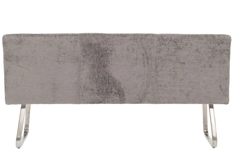 Banc de salle à manger banquette rembourré avec dossier en tissu chenille gris foncé et acier inoxydable brossé longueur 180 cm 04_0005847