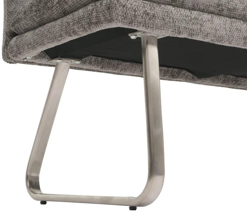 Banc de salle à manger banquette rembourré avec dossier en tissu chenille gris foncé et acier inoxydable brossé longueur 180 cm 04_0005847