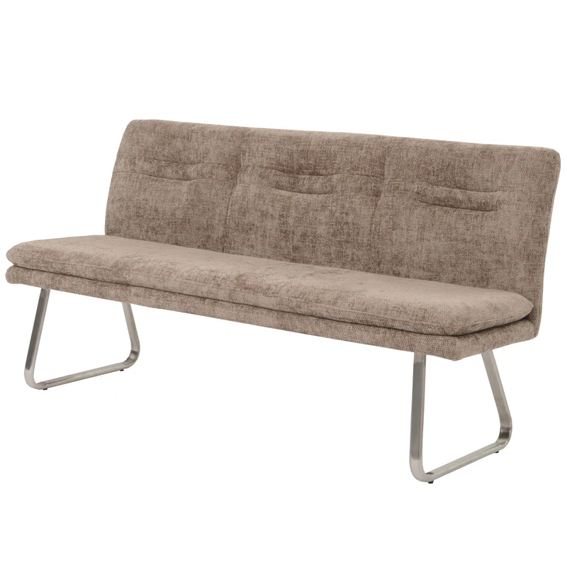 Banc de salle à manger banquette rembourré avec dossier en tissu chenille marron et acier inoxydable longueur 180 cm 04_0005848