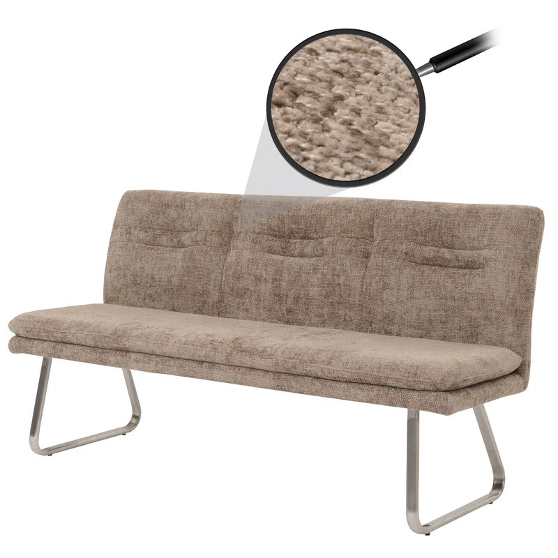 Banc de salle à manger banquette rembourré avec dossier en tissu chenille marron et acier inoxydable longueur 180 cm 04_0005848