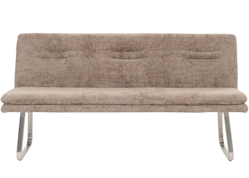 Banc de salle à manger banquette rembourré avec dossier en tissu chenille marron et acier inoxydable longueur 180 cm 04_0005848
