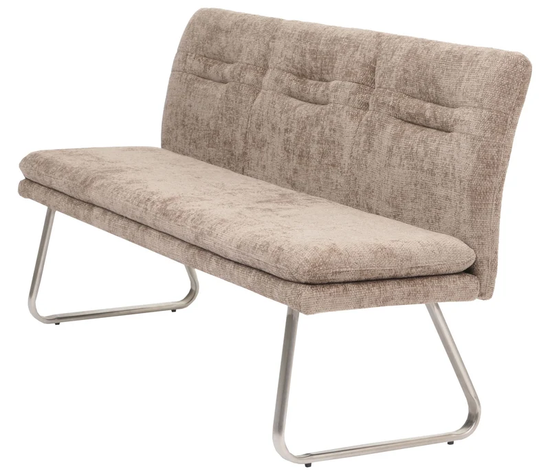 Banc de salle à manger banquette rembourré avec dossier en tissu chenille marron et acier inoxydable longueur 180 cm 04_0005848