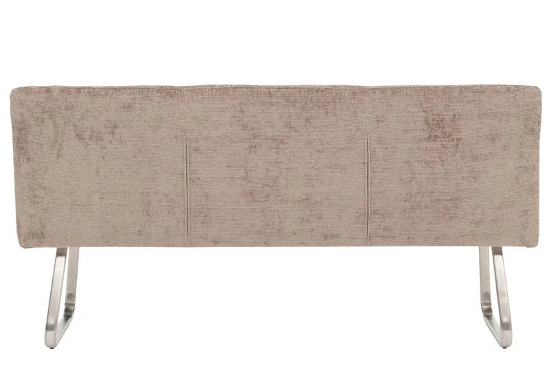 Banc de salle à manger banquette rembourré avec dossier en tissu chenille marron et acier inoxydable longueur 180 cm 04_0005848