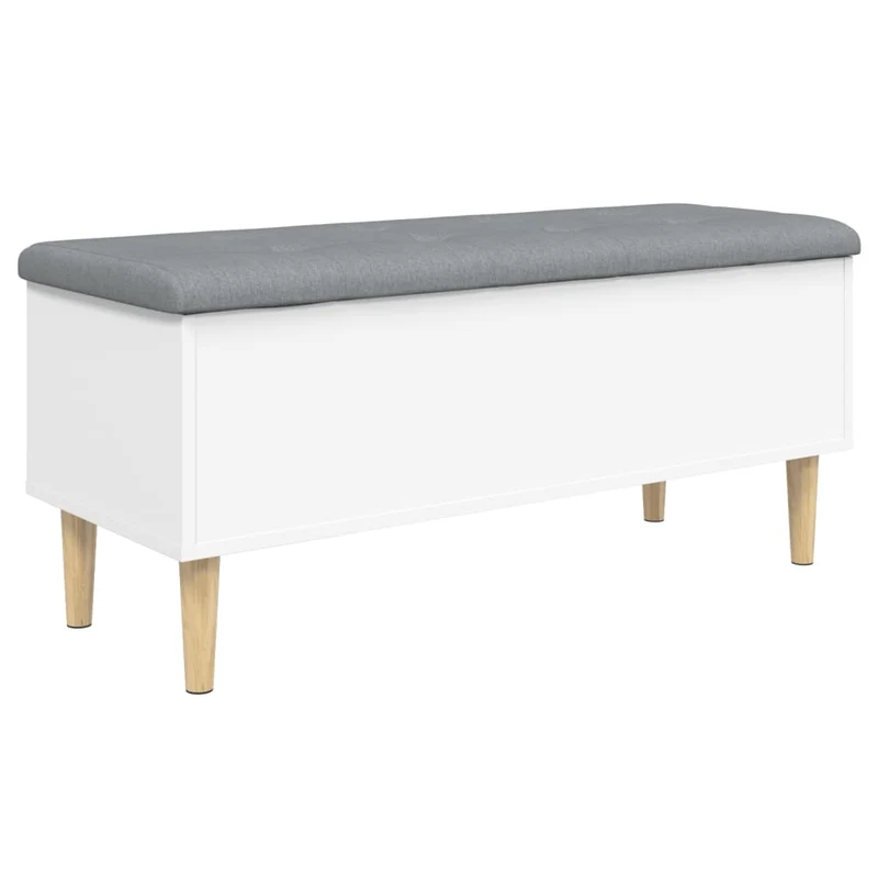 Banc banquette de rangement avec coussin d'assise gris 102 x 42 x 46 cm bois d'ingénierie blanc DEC024708