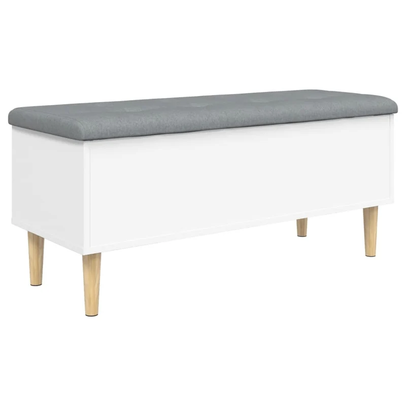 Banc banquette de rangement avec coussin d'assise gris 102 x 42 x 46 cm bois d'ingénierie blanc DEC024708