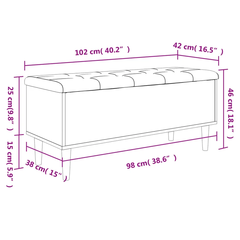 Banc banquette de rangement avec coussin d'assise gris 102 x 42 x 46 cm bois d'ingénierie blanc DEC024708