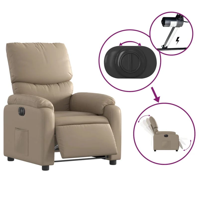 Fauteuil relax TV fonction d'inclinaison électrique très confortable en PVC couleur cappuccino DEC028243