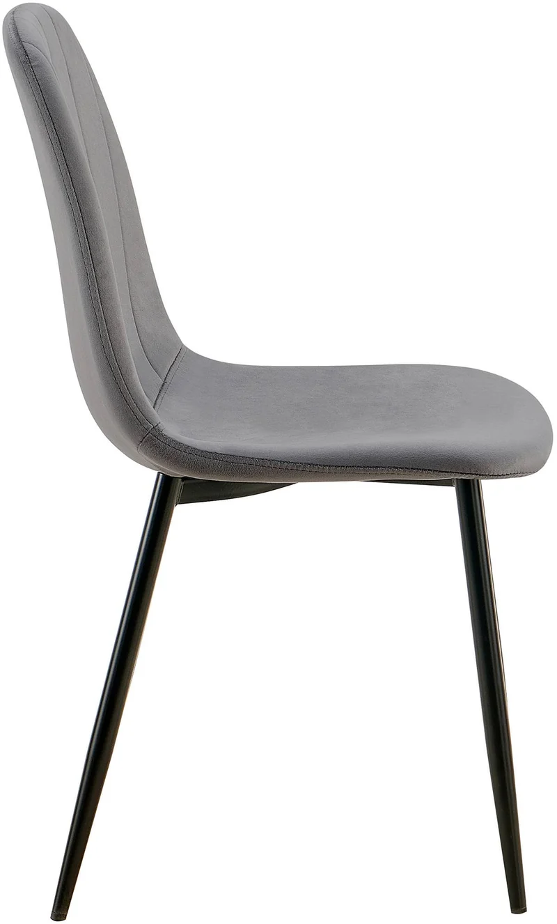 Set de 4 chaises de salle à manger coutures décoratives verticales assise en velours gris pieds en métal noir 10_0001755