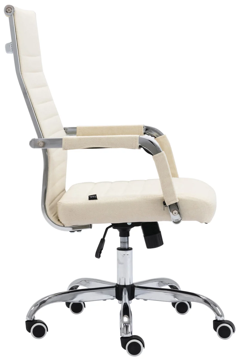 Fauteuil de bureau sur roulettes confortable hauteur réglable en tissu crème cadre métal chromé BUR10575