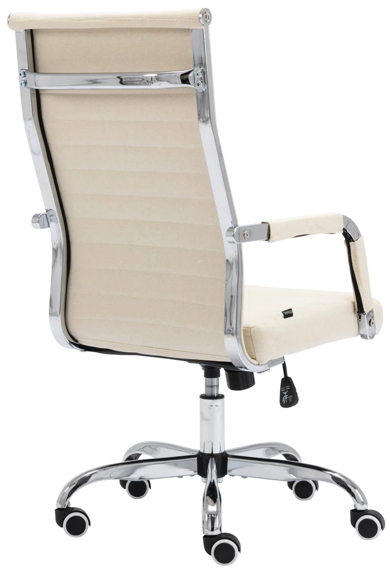 Fauteuil de bureau sur roulettes confortable hauteur réglable en tissu crème cadre métal chromé BUR10575