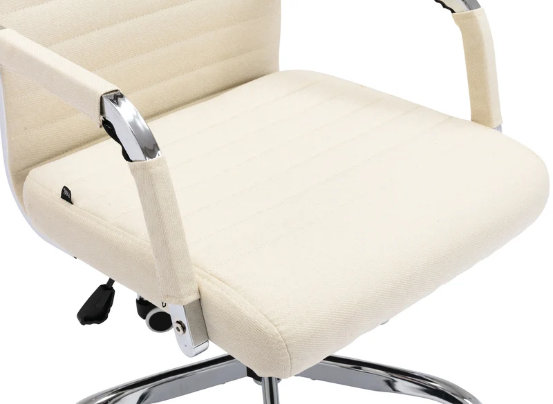 Fauteuil de bureau sur roulettes confortable hauteur réglable en tissu crème cadre métal chromé BUR10575