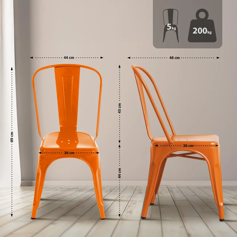 Lot de 4 chaises de salle à manger empilable avec dossier style industriel en métal orange 10_0005978
