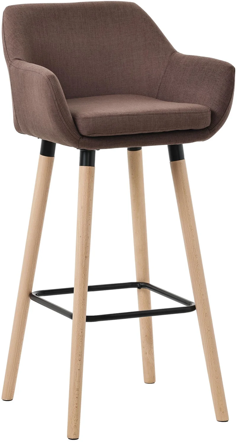 Tabouret de bar lounge x1 design scandinave assise en tissu couleur café pieds en bois repose-pieds en métal 10_0004919
