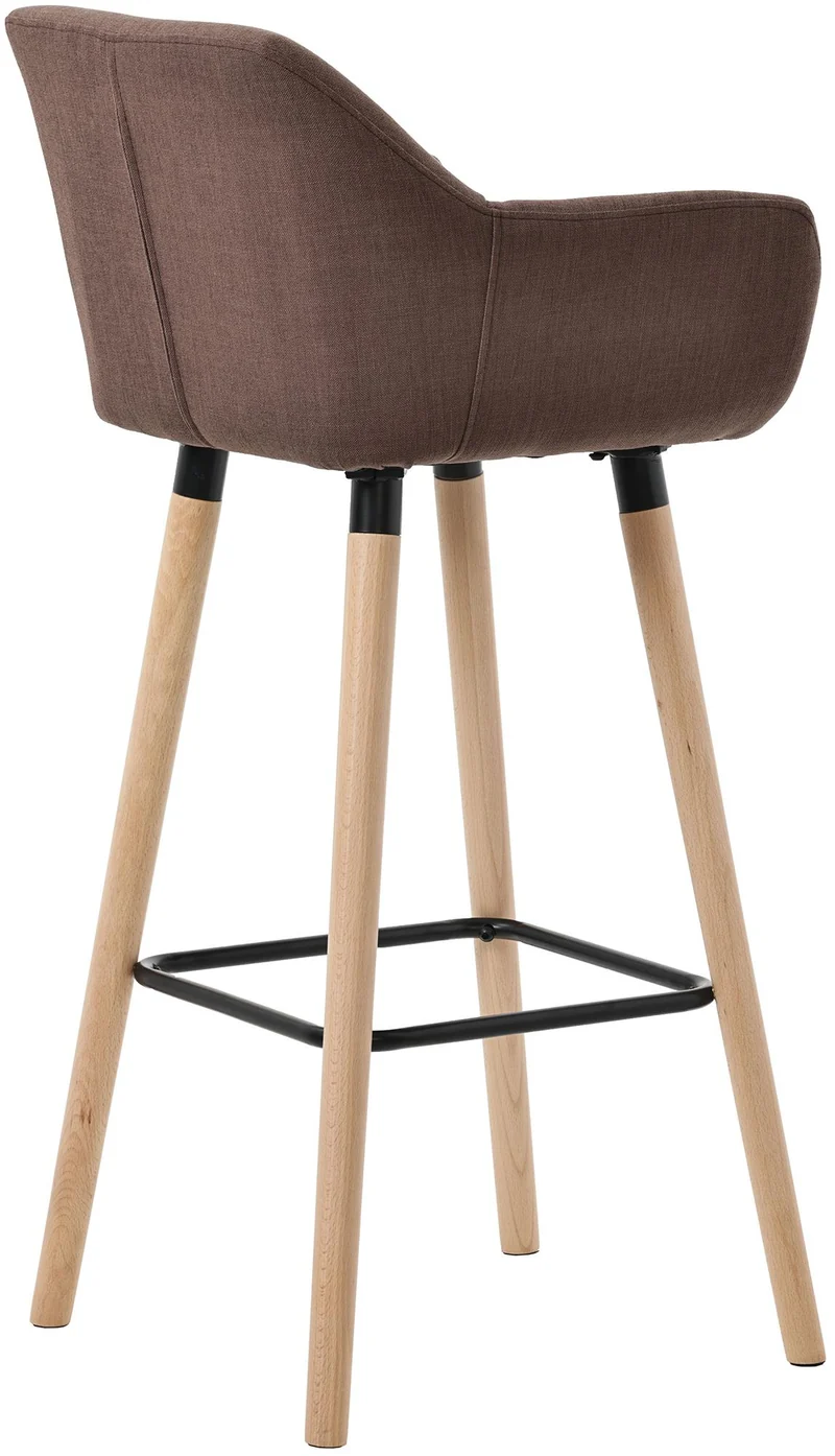 Tabouret de bar lounge x1 design scandinave assise en tissu couleur café pieds en bois repose-pieds en métal 10_0004919