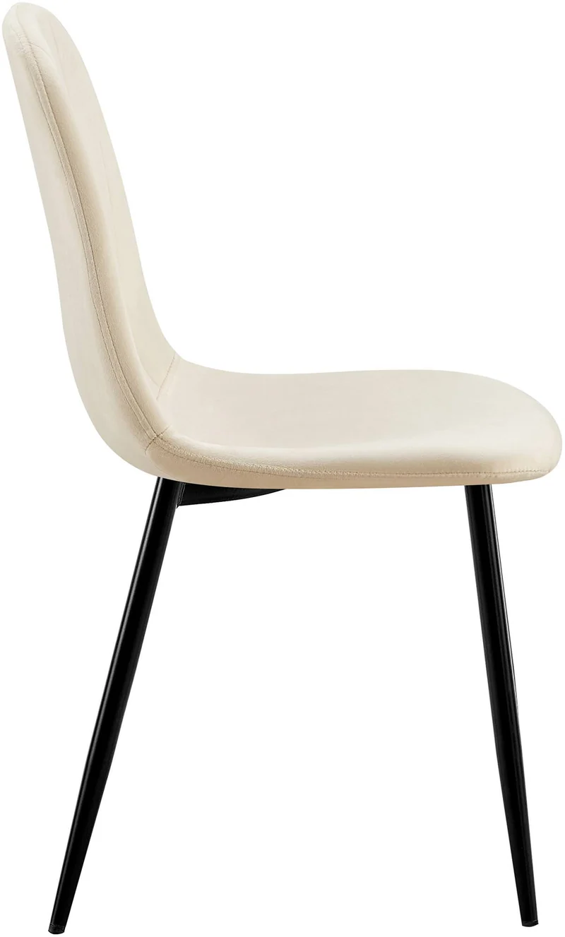 Set de 4 chaises de salle à manger coutures décoratives verticales assise en velours crème pieds en métal noir 10_0001751