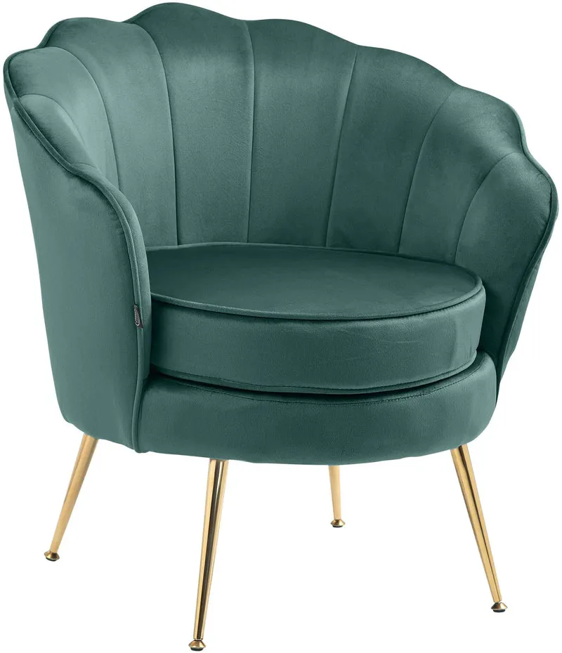 Fauteuil lounge chaise de chaise rembourrée avec coutures décoratives revêtement en velours vert et pieds métal doré FAL101556