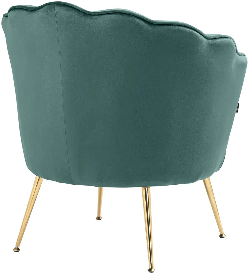 Fauteuil lounge chaise de chaise rembourrée avec coutures décoratives revêtement en velours vert et pieds métal doré FAL101556