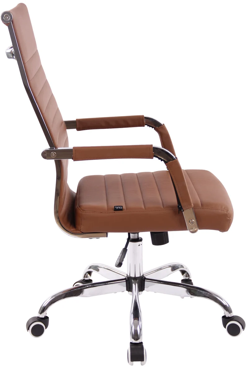 Fauteuil de bureau sur roulettes confortable hauteur réglable en synthétique marron clair cadre métal chromé BUR10570