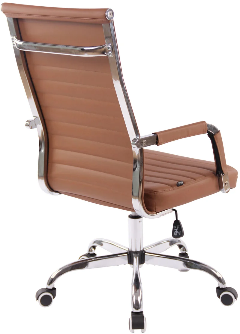 Fauteuil de bureau sur roulettes confortable hauteur réglable en synthétique marron clair cadre métal chromé BUR10570