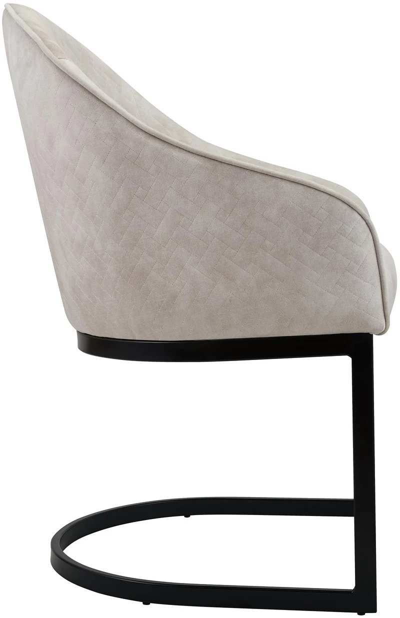 Chaise de salle à manger design dossier arrondi enveloppant assise rembourrée velours crème et piètement luge métal 10_0008496