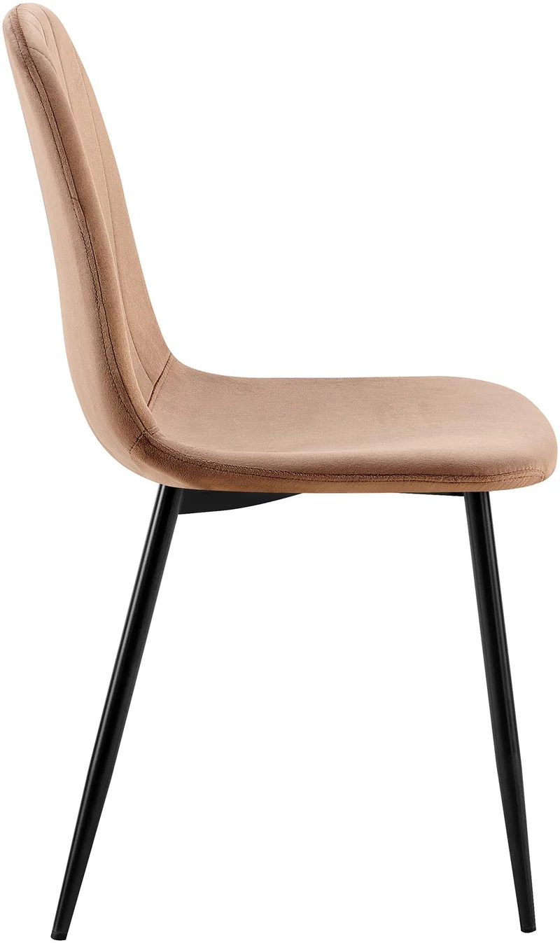 Chaise de salle à manger x1 design moderne coutures verticales velours marron et pieds en métal noir 10_0001986