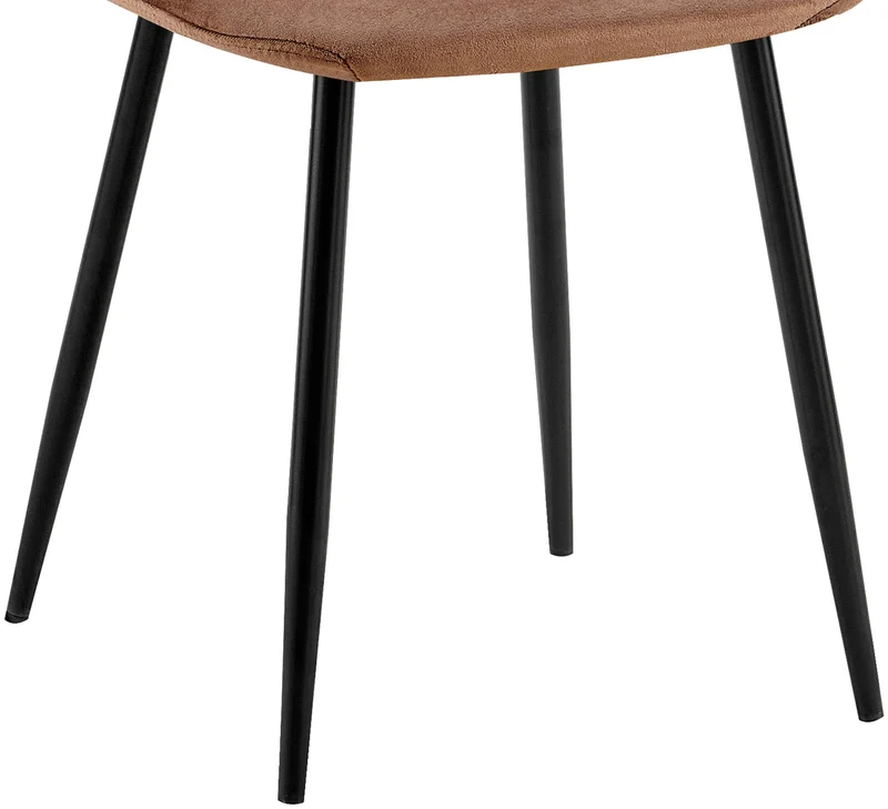 Chaise de salle à manger x1 design moderne coutures verticales velours marron et pieds en métal noir 10_0001986