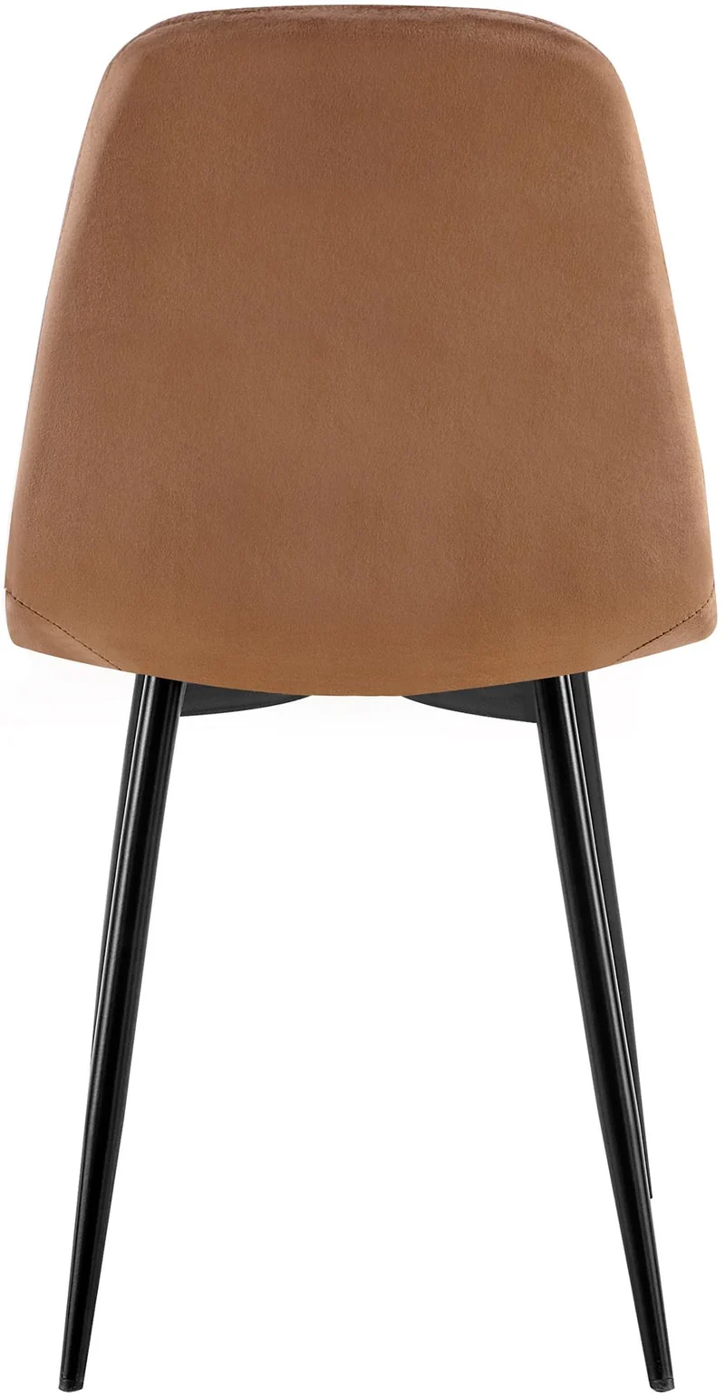 Chaise de salle à manger x1 design moderne coutures verticales velours marron et pieds en métal noir 10_0001986