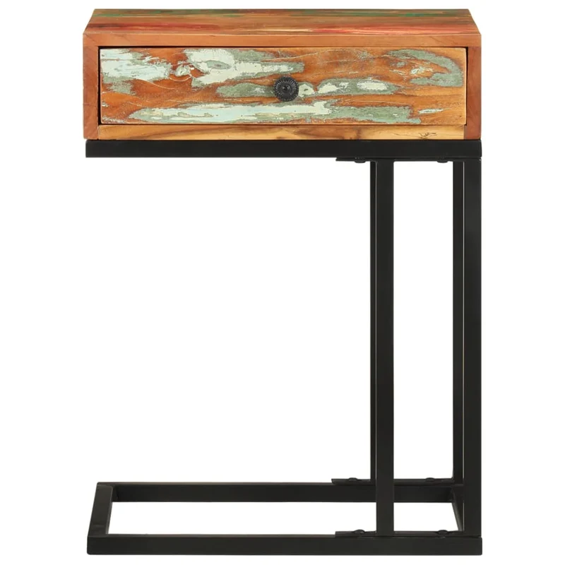 Table d'appoint bout de canapé avec tiroir 45 x 30 x 61 cm bois de récupération massif multicolore et acier DEC032436