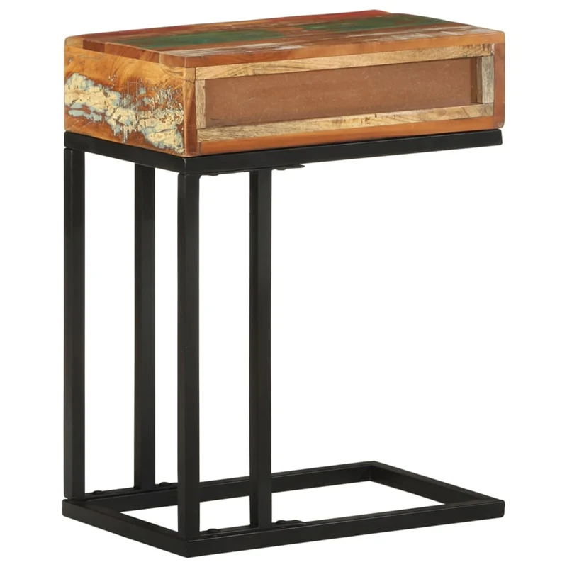 Table d'appoint bout de canapé avec tiroir 45 x 30 x 61 cm bois de récupération massif multicolore et acier DEC032436