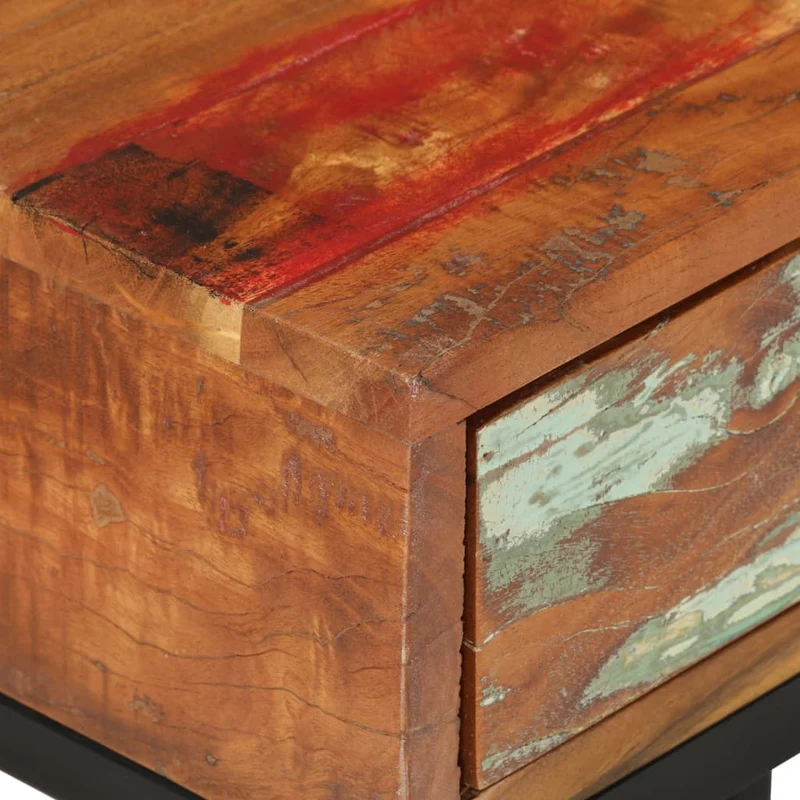 Table d'appoint bout de canapé avec tiroir 45 x 30 x 61 cm bois de récupération massif multicolore et acier DEC032436