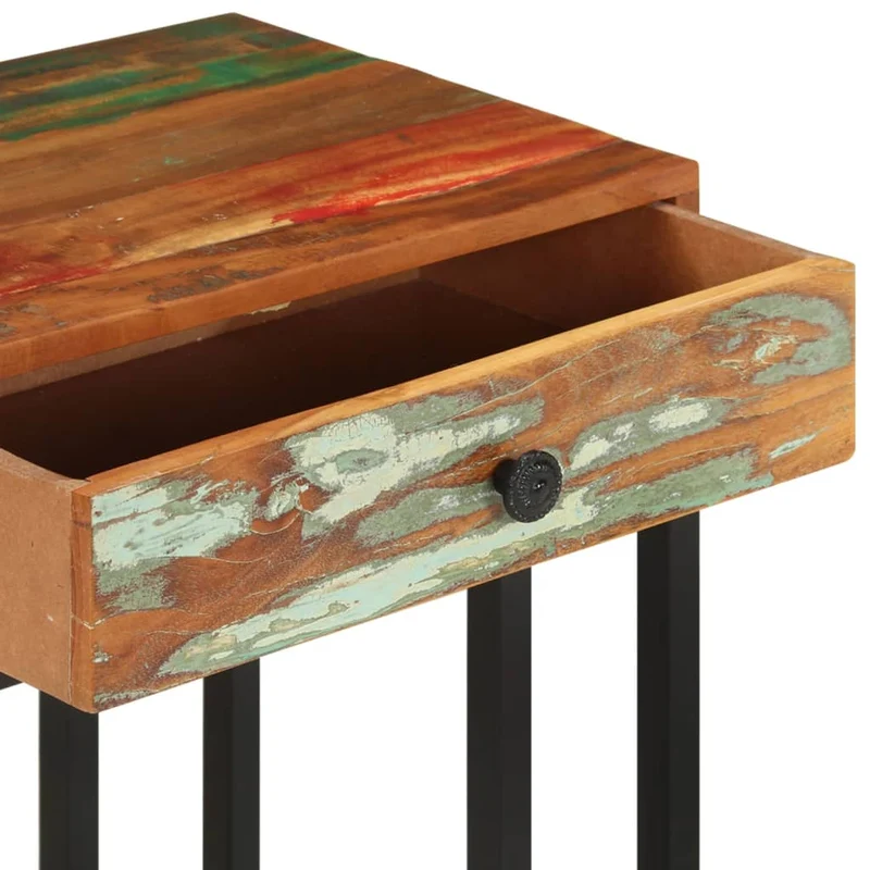 Table d'appoint bout de canapé avec tiroir 45 x 30 x 61 cm bois de récupération massif multicolore et acier DEC032436