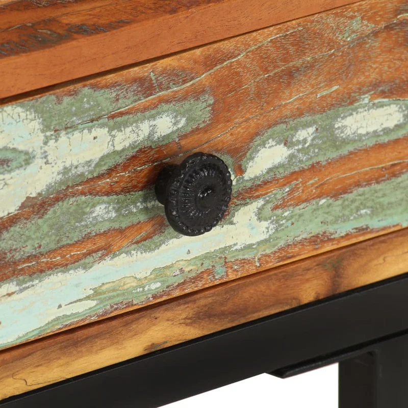 Table d'appoint bout de canapé avec tiroir 45 x 30 x 61 cm bois de récupération massif multicolore et acier DEC032436