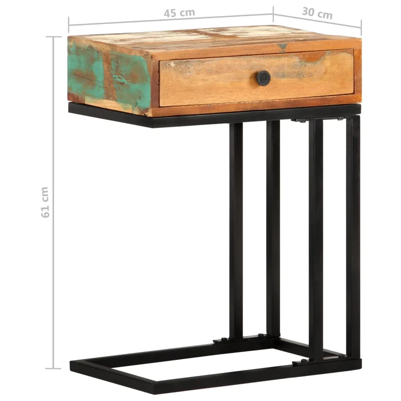 Table d'appoint bout de canapé avec tiroir 45 x 30 x 61 cm bois de récupération massif multicolore et acier DEC032436