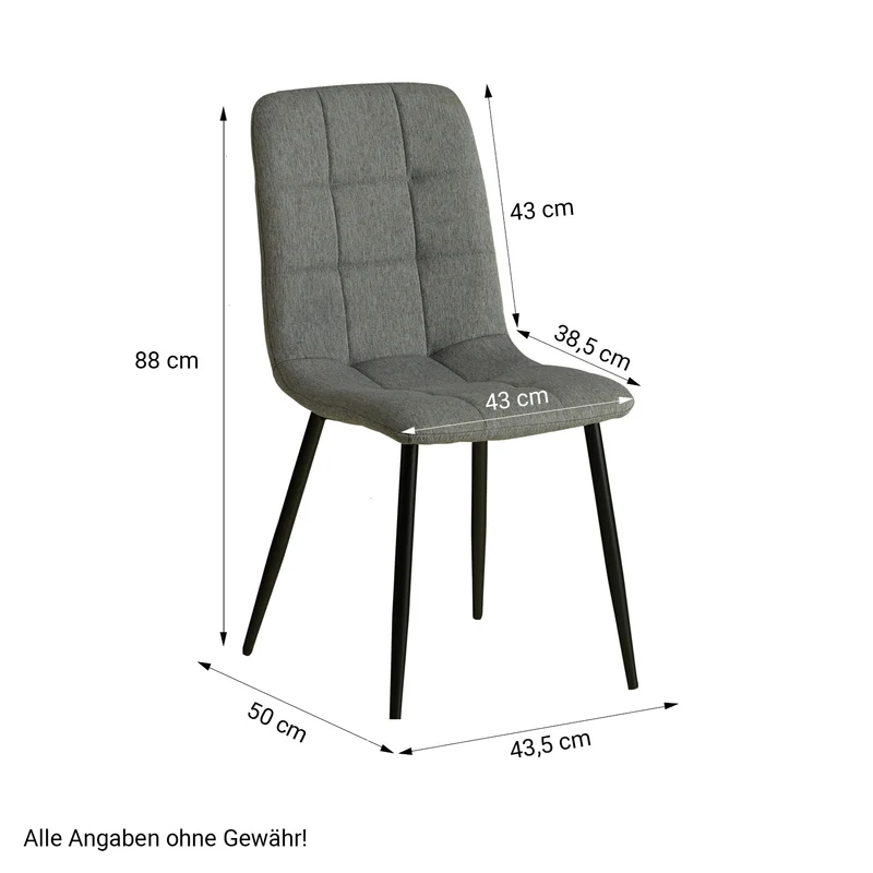 Lot de 6 chaises de salle à manger cuisine confortable et moderne en tissu gris pieds en métal noir CDS06301