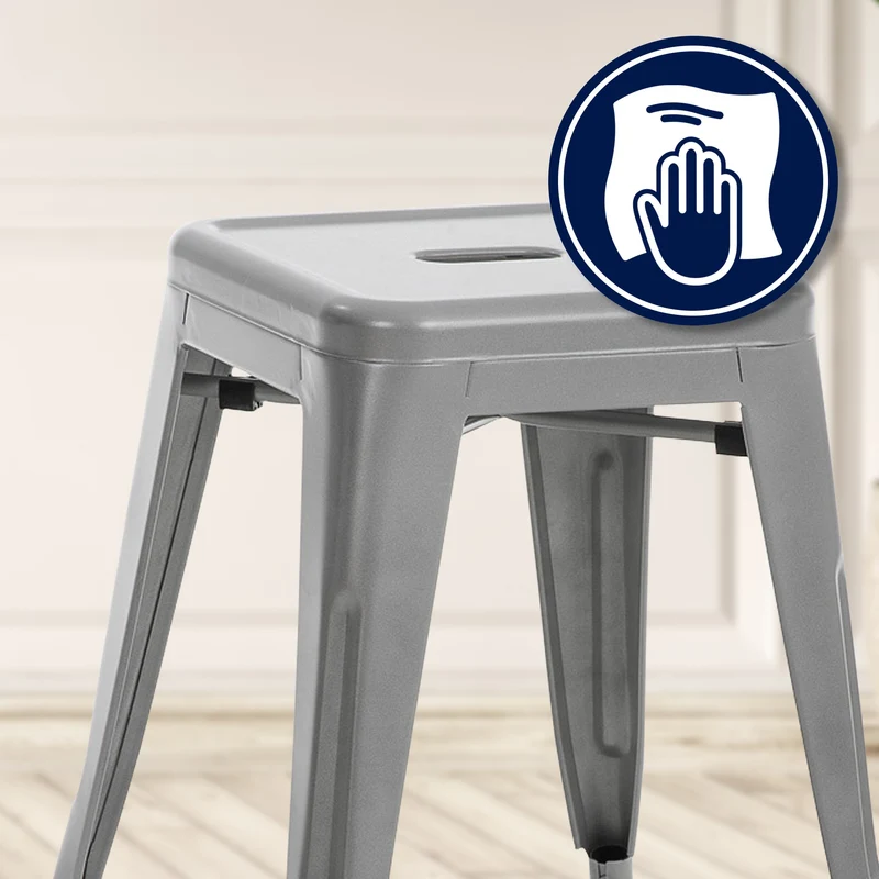 Tabouret hauteur 46 cm design industriel en métal argenté 10_0006877
