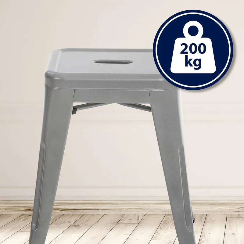 Tabouret hauteur 46 cm design industriel en métal argenté 10_0006877