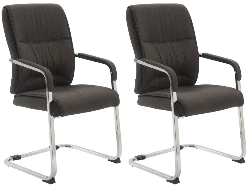 Lot de 2 fauteuils de bureau sans roulettes XXL jusqu'à 260 kg en tissu gris foncé et métal chromé 10_0008684
