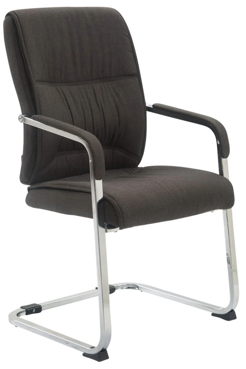 Lot de 2 fauteuils de bureau sans roulettes XXL jusqu'à 260 kg en tissu gris foncé et métal chromé 10_0008684