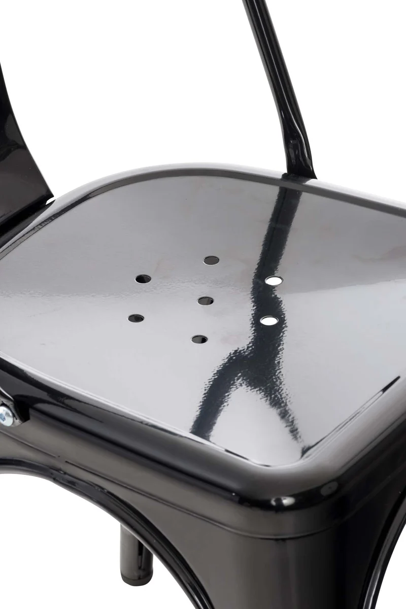 Chaise noire en acier avec dossier arrondi stable et empilable – style industriel métal noir 10_0008255