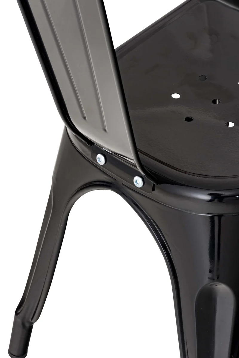 Chaise noire en acier avec dossier arrondi stable et empilable – style industriel métal noir 10_0008255
