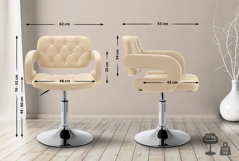 Chaise lounge fauteuil de bureau avec accoudoir capitonné hauteur réglable en PVC crème 10_0002796