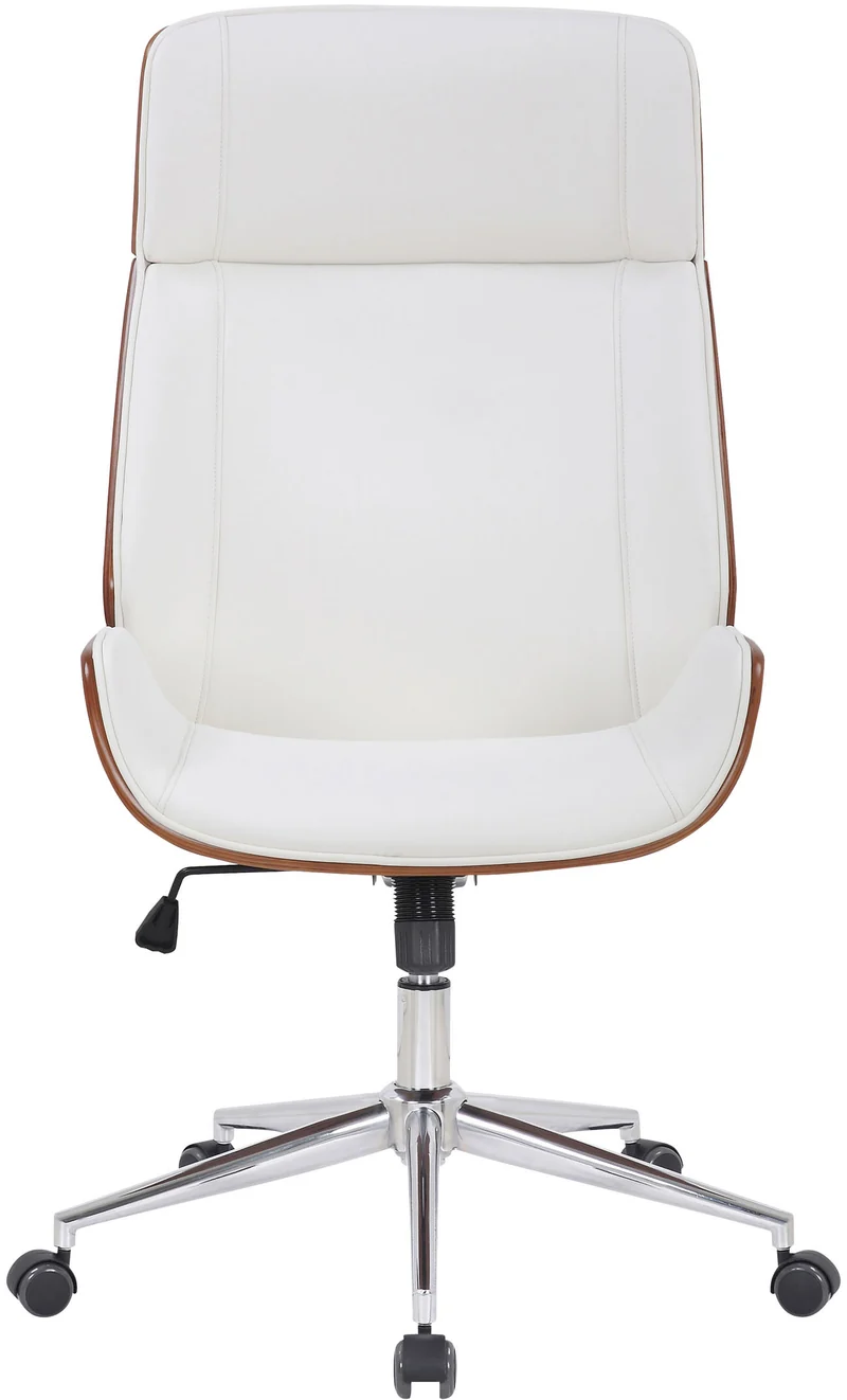 Fauteuil de bureau dossier haut avec roulettes synthétique blanc et bois noyer hauteur réglable BUR10455